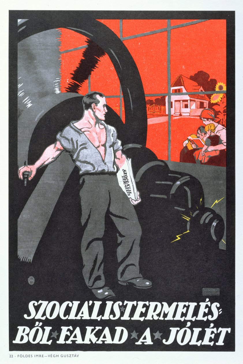 Well-being is the Product of Socialist Production, poster of the Hungarian Communist Revolution, 1919 by Imre Foeldes