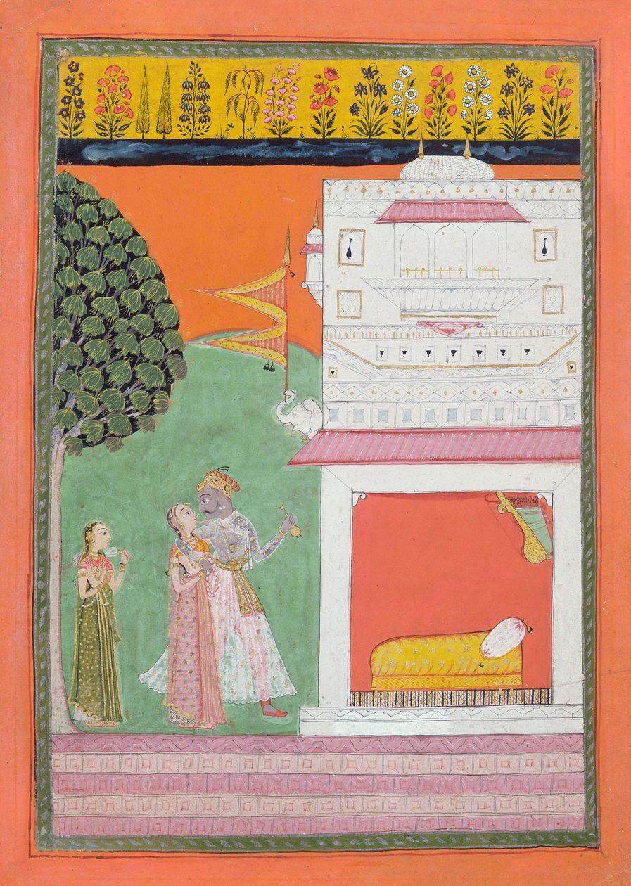 Lovers approaching a bed chamber, Malwa by Indian School