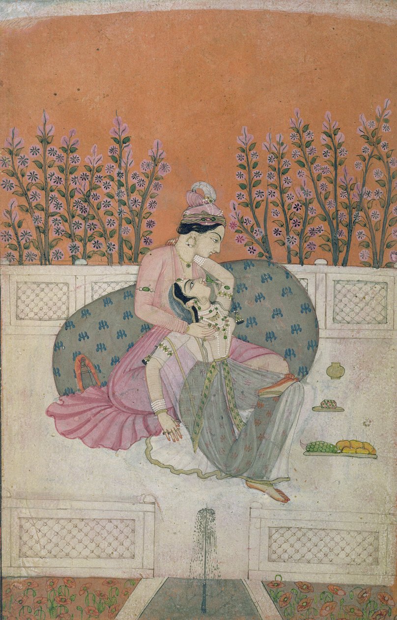 Lovers on a Terrace, Pahari by Indian School