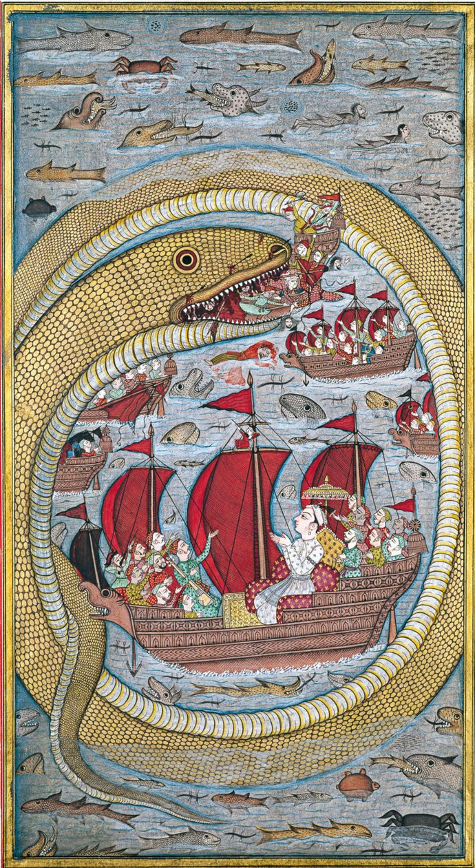 Sea Serpent Swallows the Royal Fleet by Indian Art