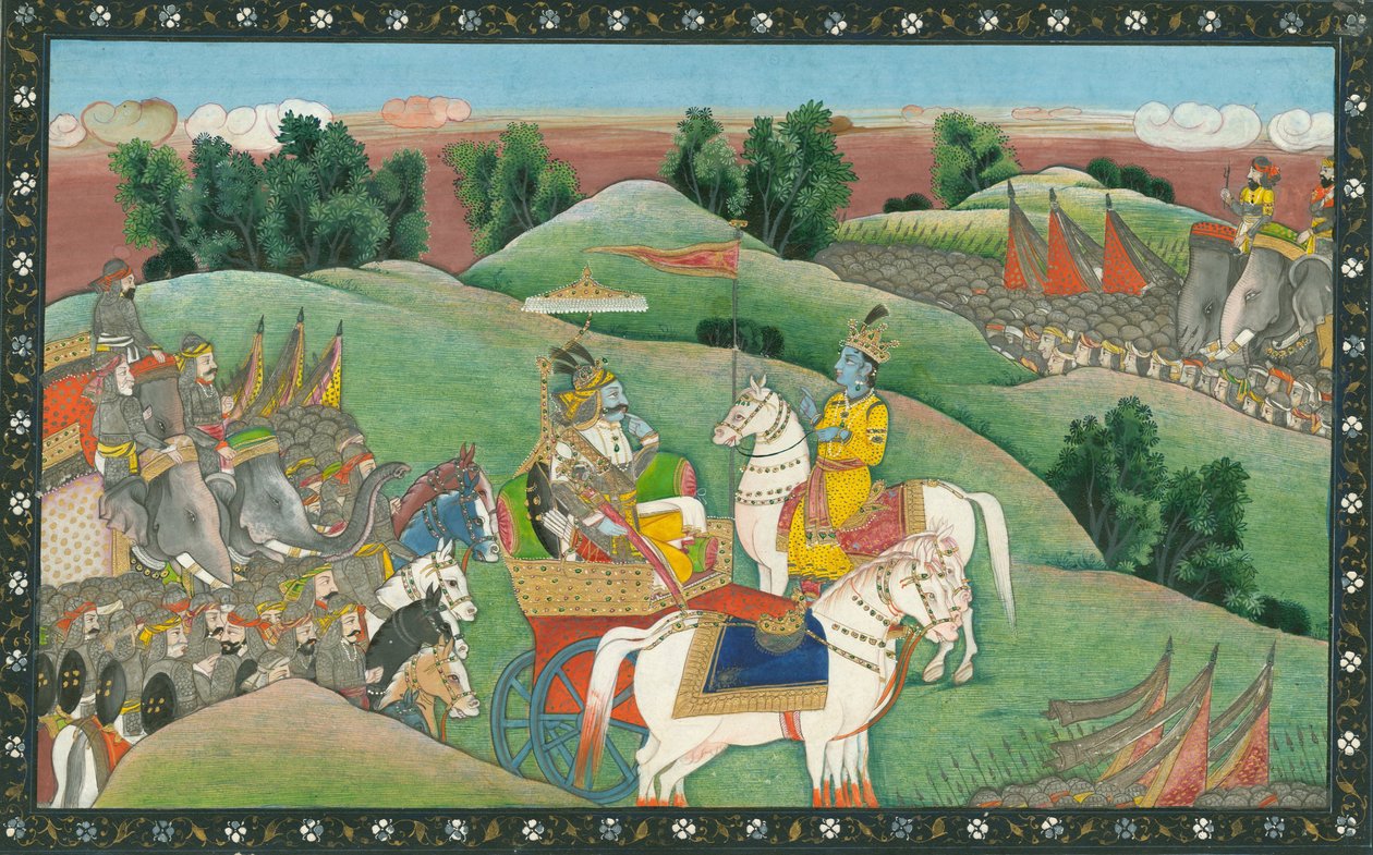 The dialogue between Lord Krishna and Arjuna by Indian Art