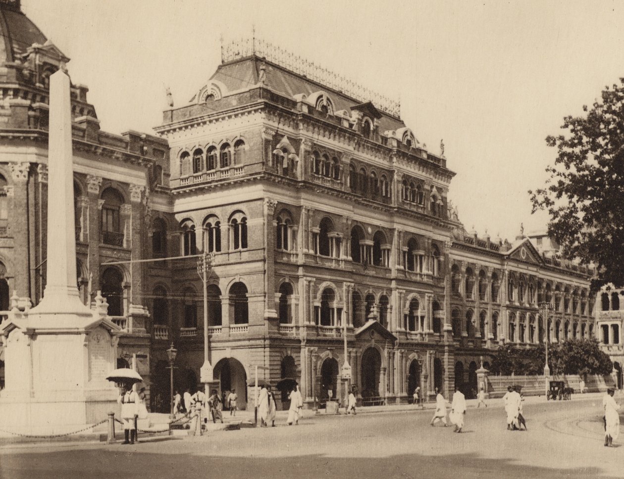 Bengal Secretariat, Writers Buildings, with Holwell Memorial in the Foreground by Indian photographer