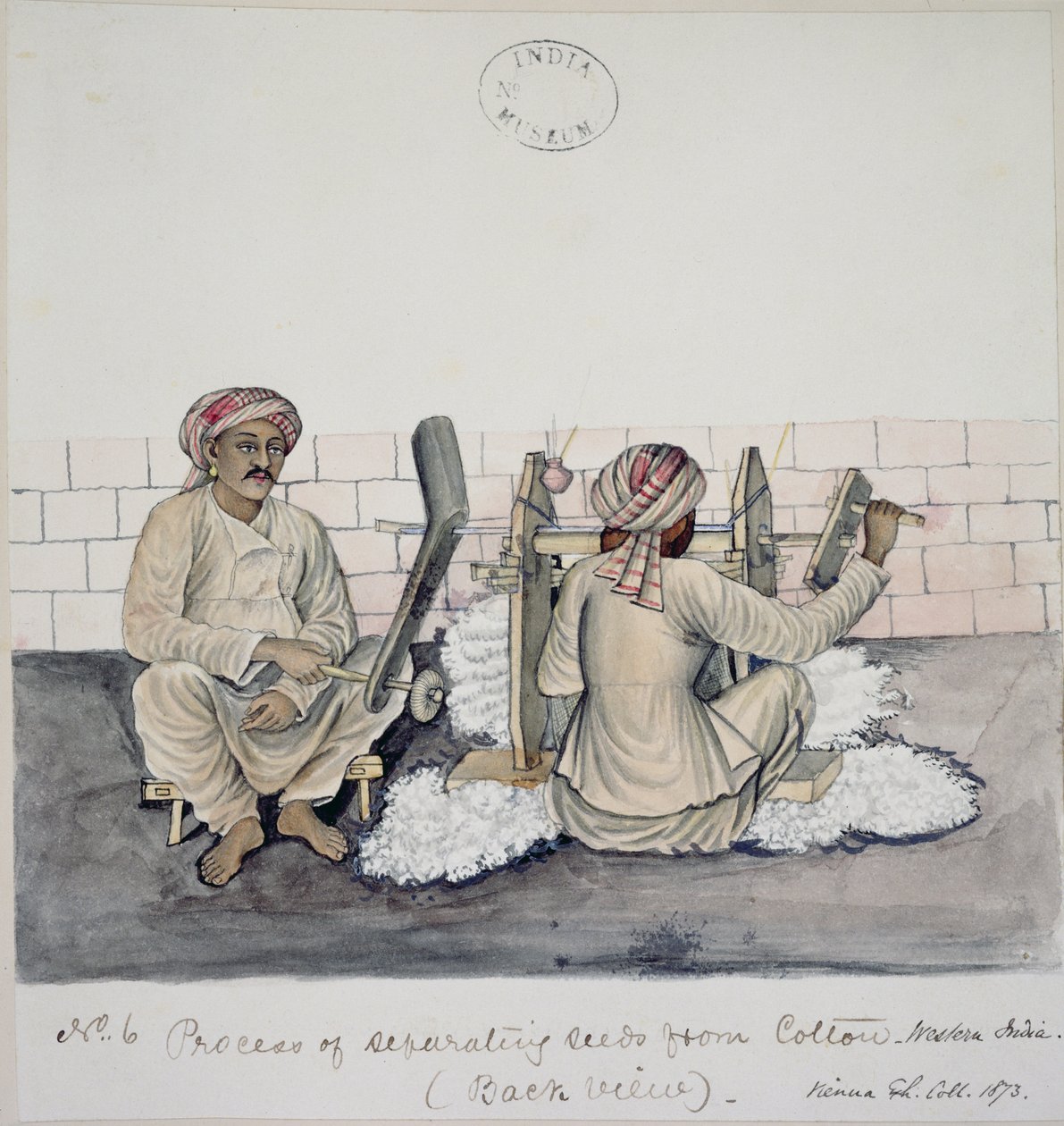 Two men ginning cotton, Bombay by Indian School