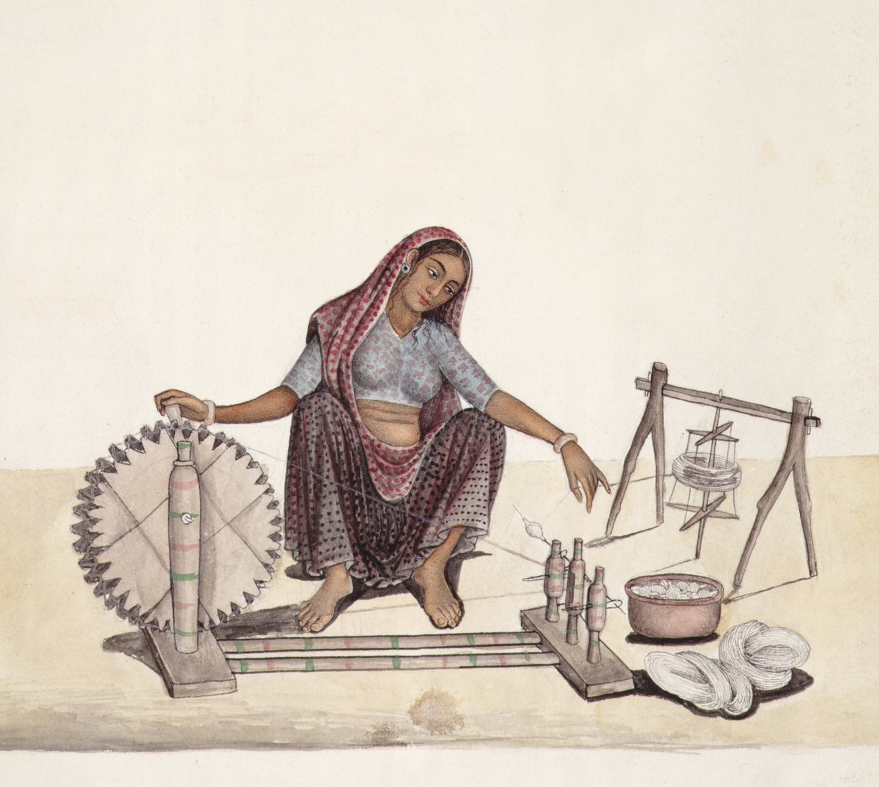 Woman reeling cotton, Bombay by Indian School