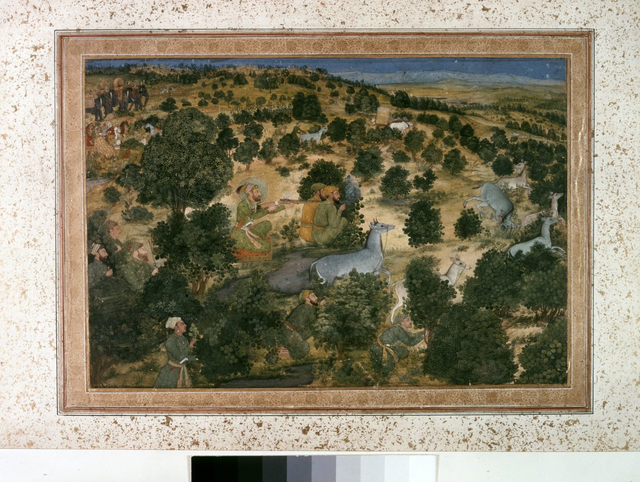 AURANGZEB: Awrangzib Hunts Nilgais, c.1660 by Indian School