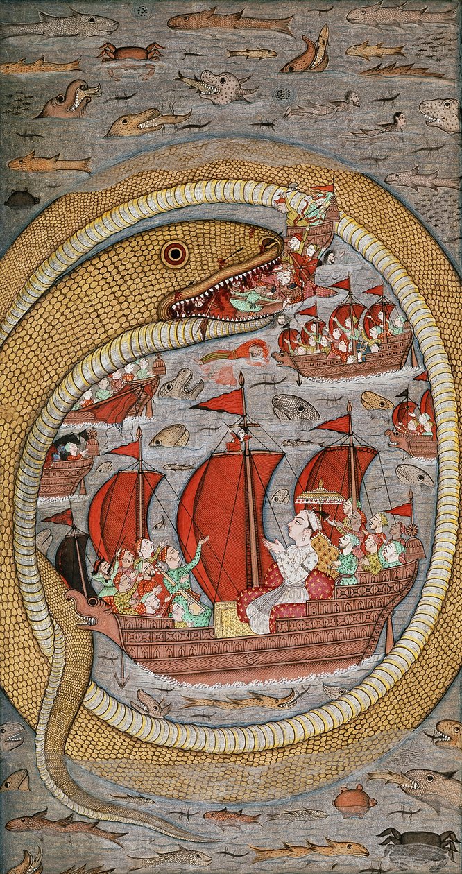 A Monstrous Serpent Devouring the Royal Fleet by Indian School
