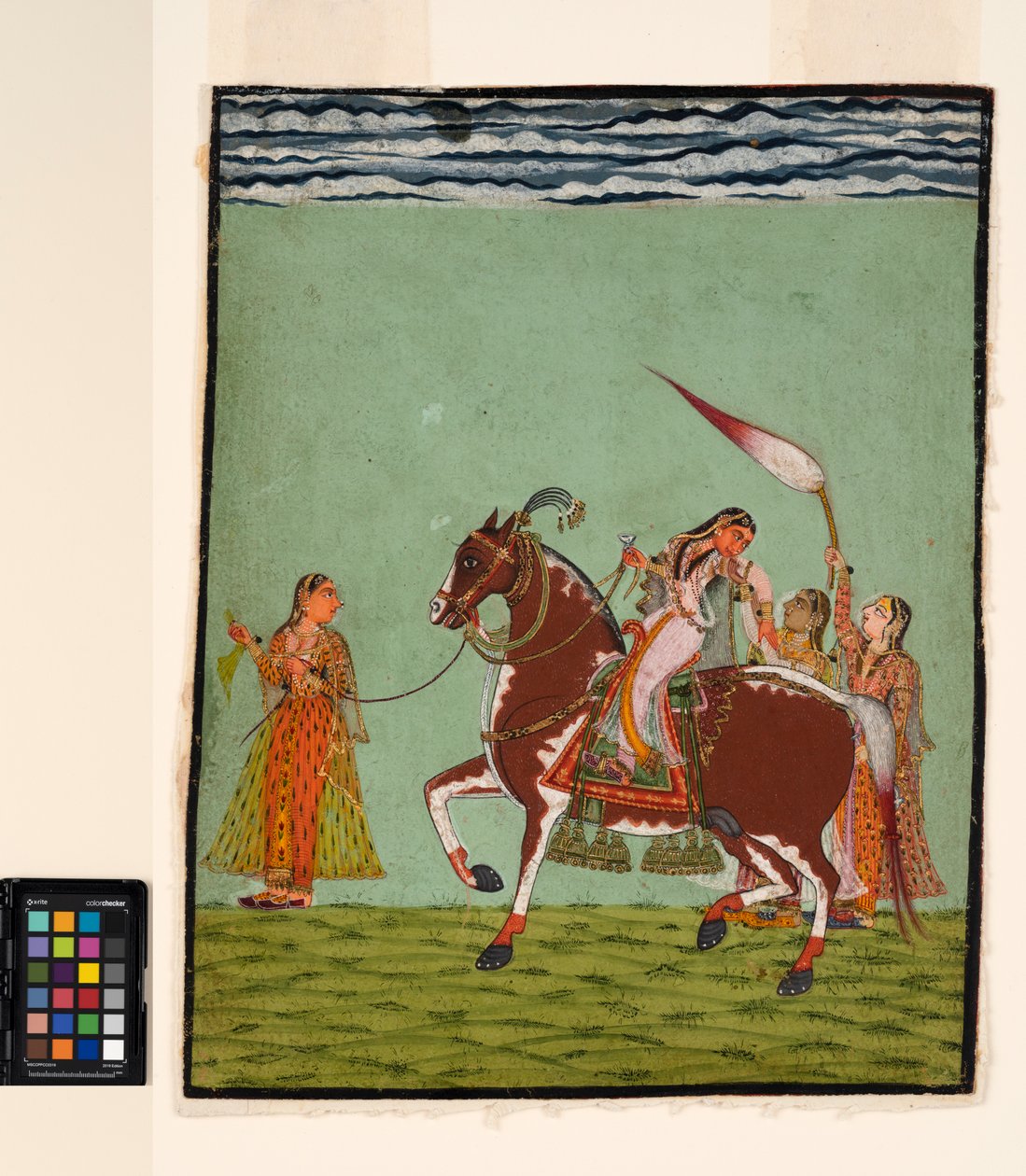 A woman on horseback with three attendants, c.1735 by Indian School