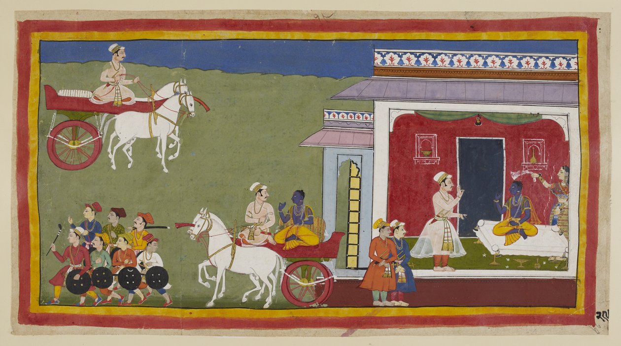 Sumantra arrives in a chariot at Rama