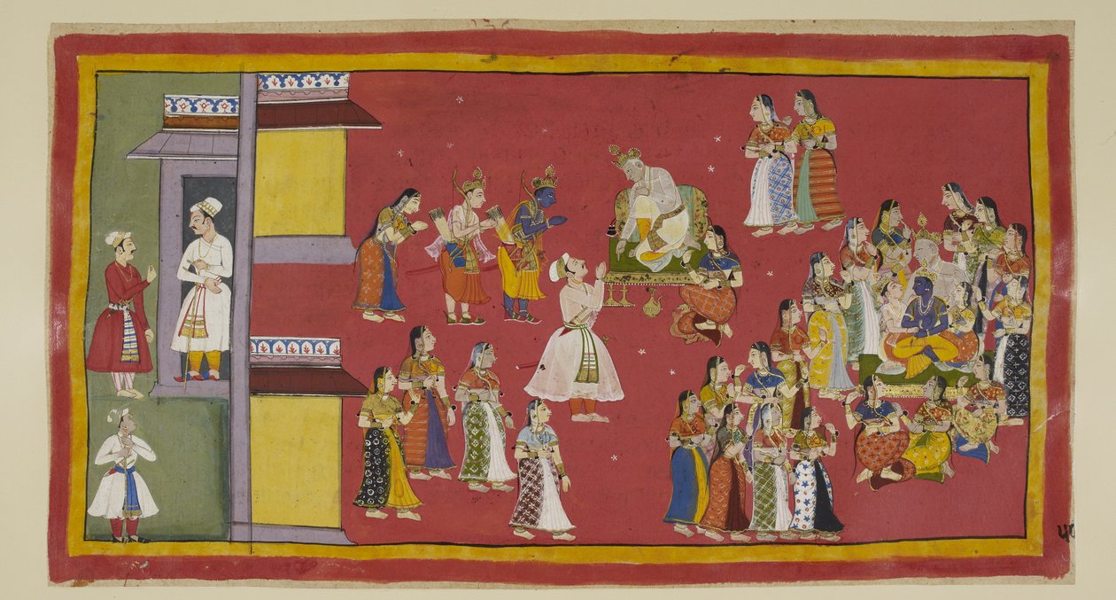 Dasaratha Had Previously Ordered Sumantra to Summon His Queens and All His Wives, Who Now Surround the King When Sumantra Brings the Exiles in to Make Their Farewells. Dasaratha Tries to Persuade Rama Not to Go to the Forest by Indian School
