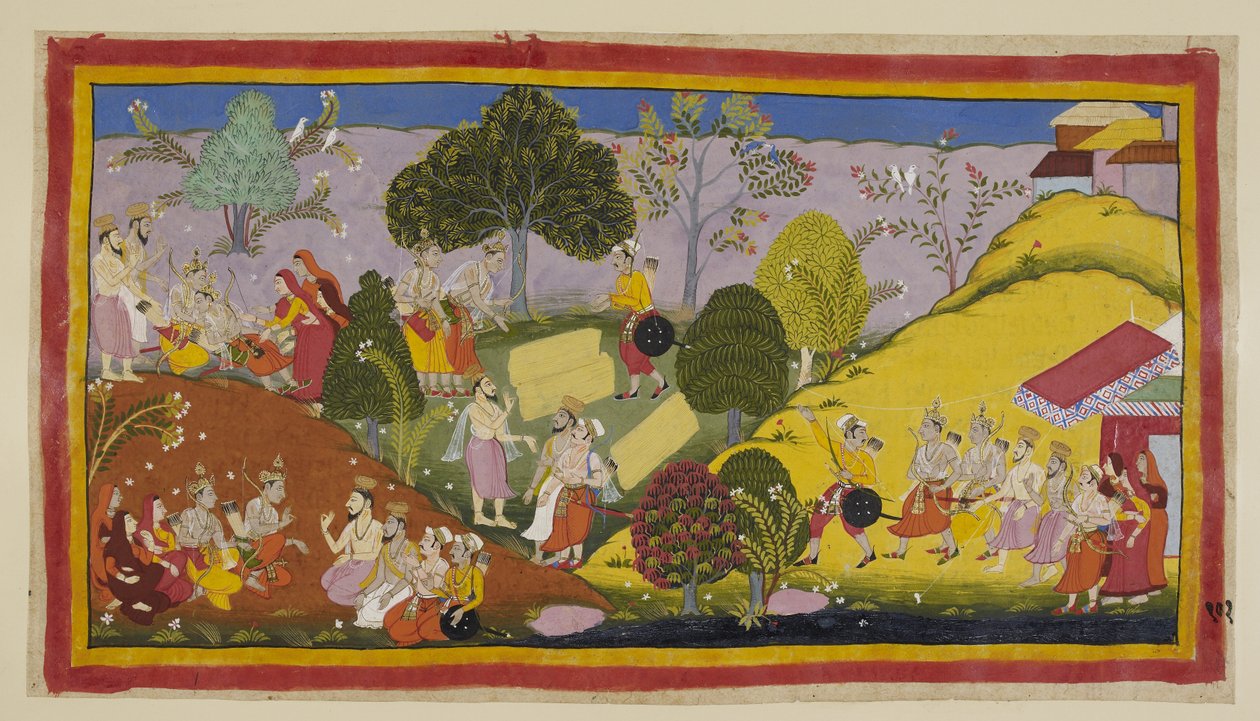On the left Bharata, in his extreme distress, faints after hearing Guha ...