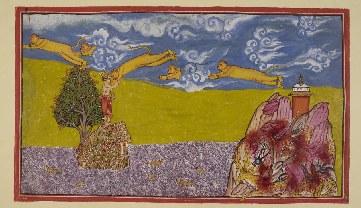 Undismayed by the ocean's width, Hanuman swells himself to an immense ...