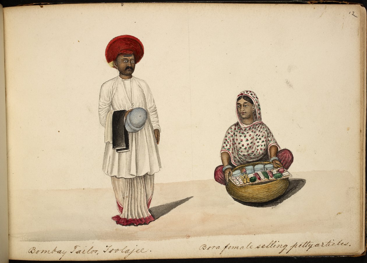 Bombay tailor; Bohori woman peddler by Indian School