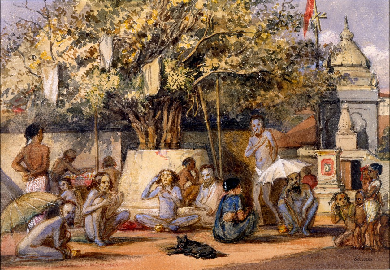 Byragis, Hindu religious mendicants preparing for a festival, Beach Candy, Bombay by Indian School