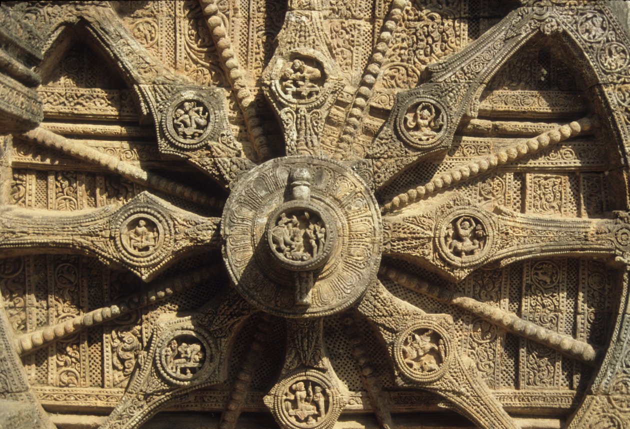 Chariot wheel on the base of the Surya Temple by Indian School