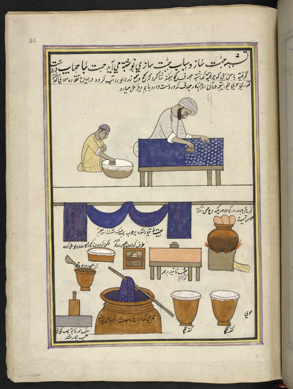 Cloth-printer with hand-block, and dyer by Indian School