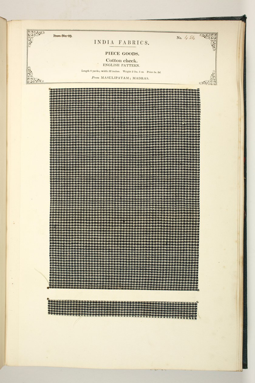 Cotton Check, Masulipatam, Madras, Piece Goods, from The Collection of the Textile Manufacturers of India, by John Forbes Watson, published in 1866 by Indian School