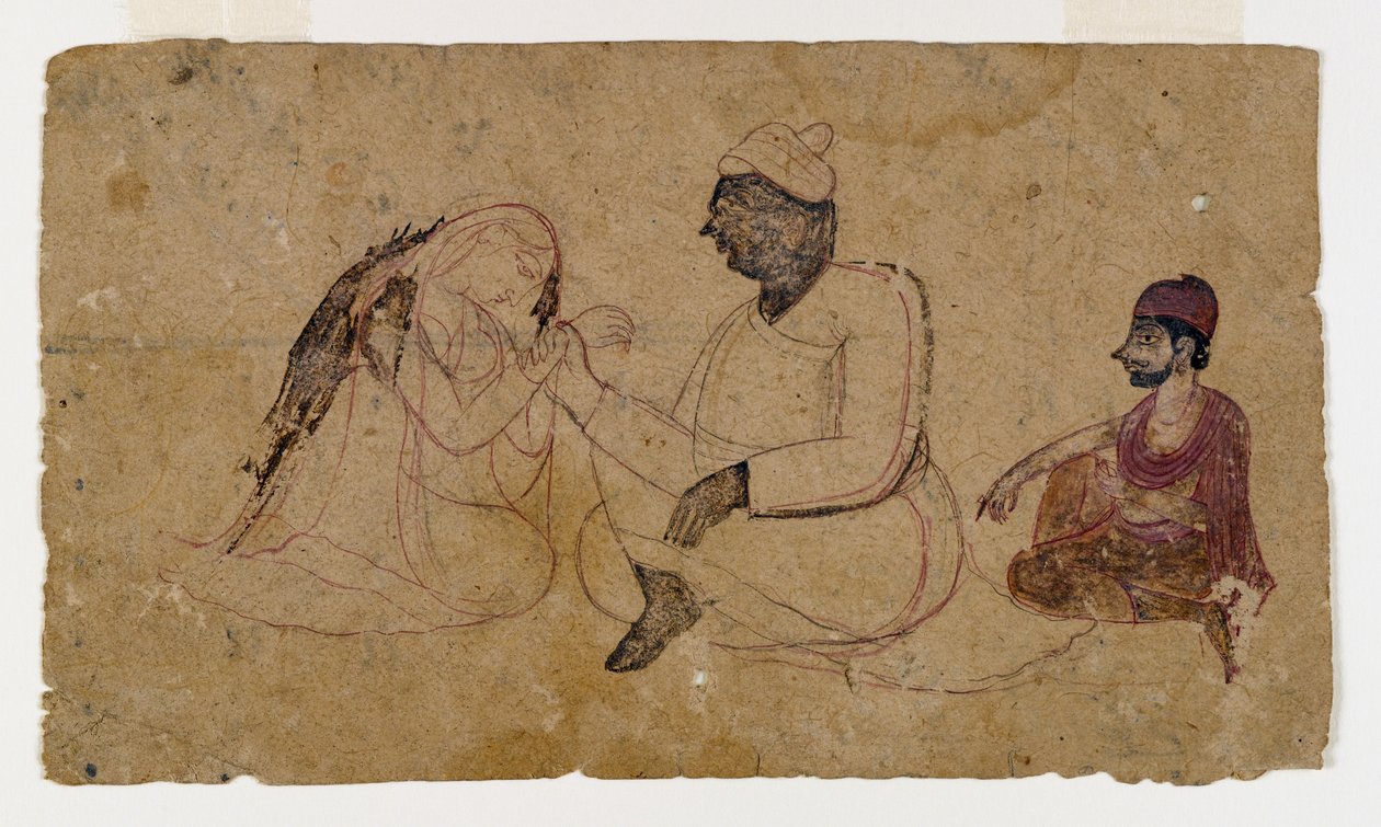 Drawing of Three Seated Figures by Indian School