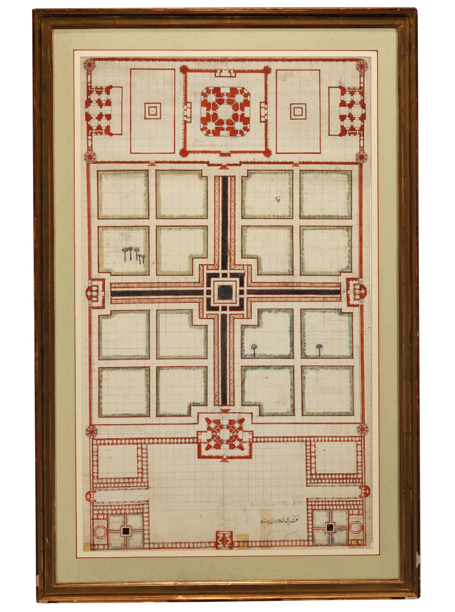 Early schematic plan of the gardens of the Taj Mahal, Agra, North India, c.1805 by Indian School