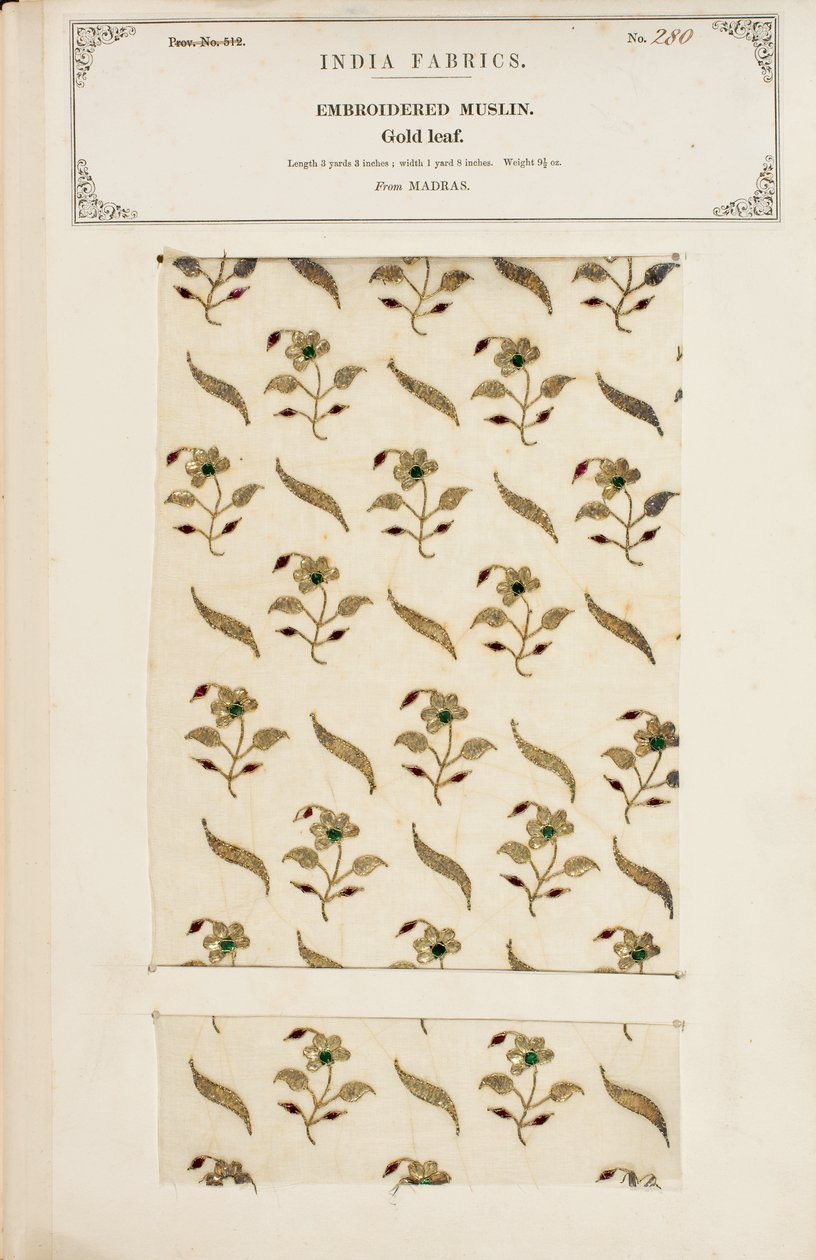 Embroidered muslin sample from Madras, from The Collection of the ...