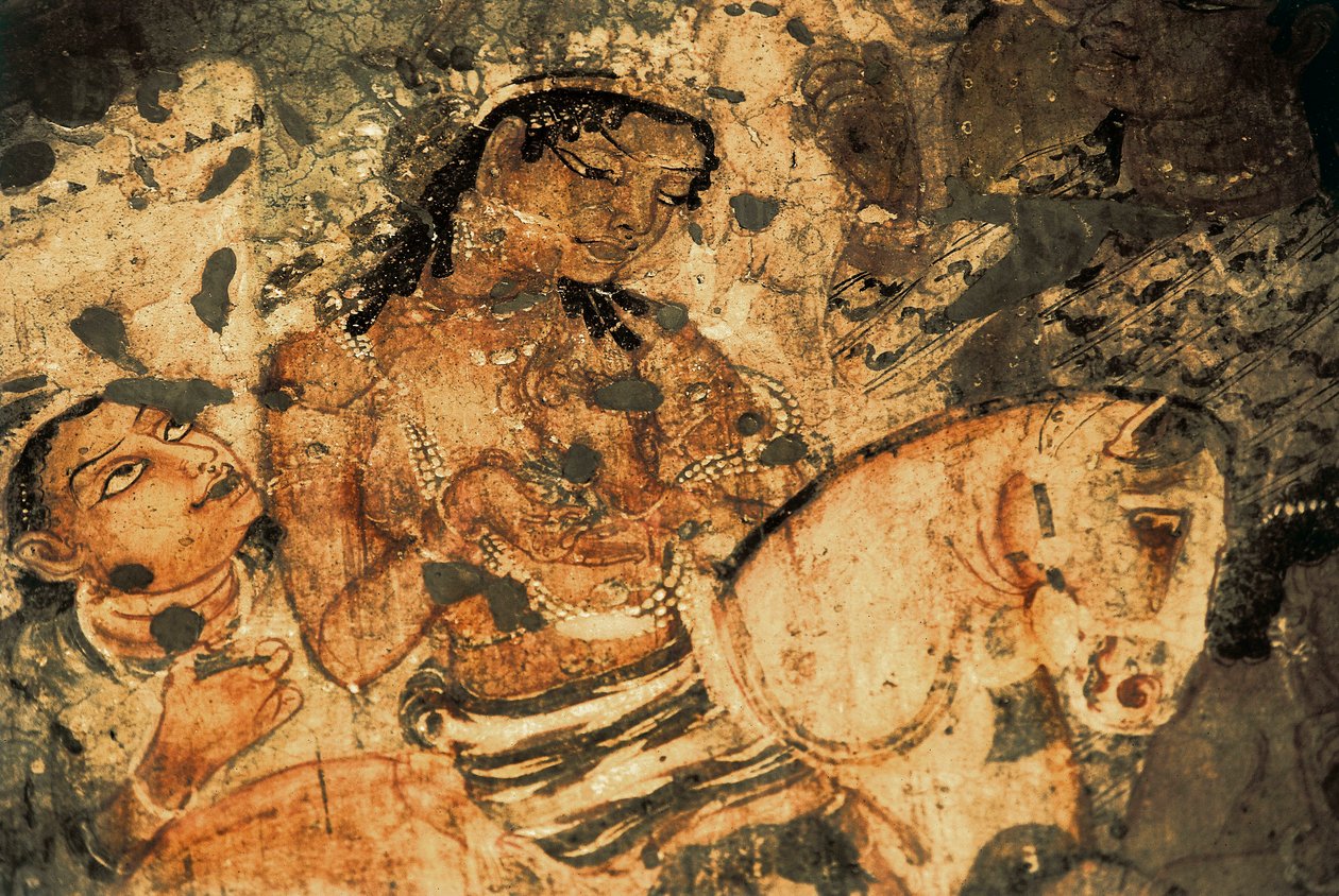 Figure of a woman on the back of a horse, Mural painting in the Ajanta caves (number 1), Gupta period, 5th-6th century by Indian School