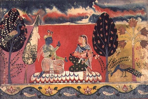 Radha and Krishna, from the 'Gita Govinda', Mewar, Rajput School