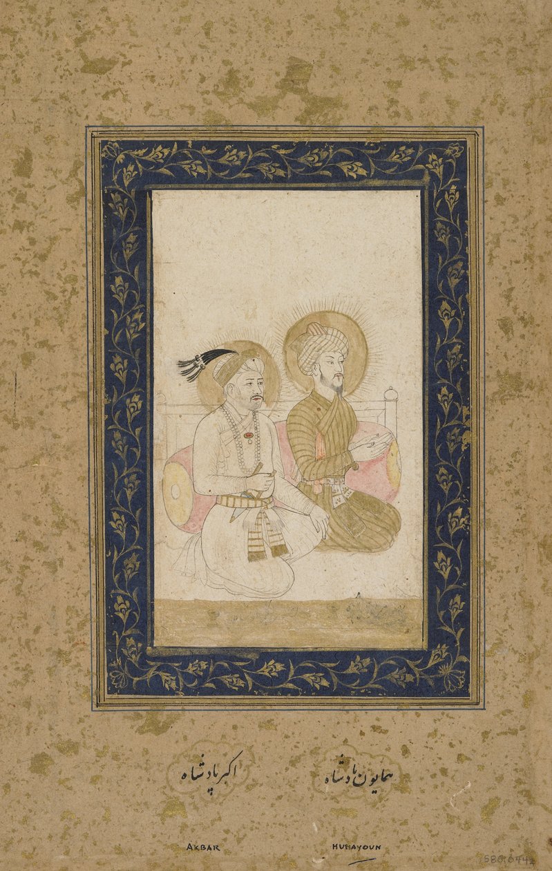 Humayun and Akbar, detached album folio, c.1900 by Indian School
