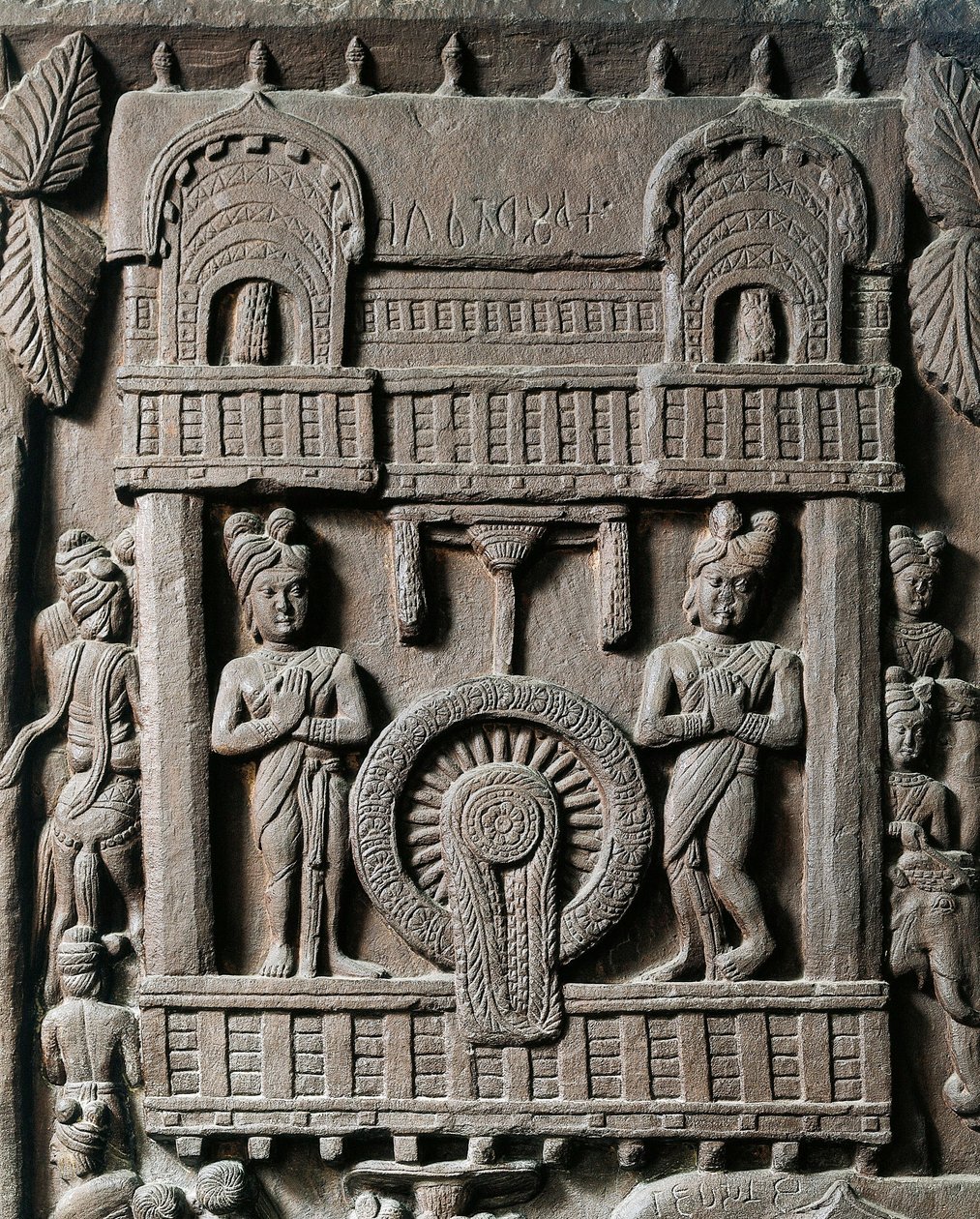 Indian art, Hinduism: low relief representing the last visit of King Prasenjit II to Gautama Buddha. 2nd century BC. Kolkata, Indian Museum by Indian School