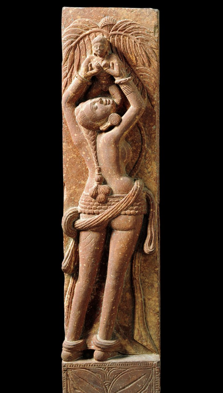 Indian art: relief stockings representing a mother and her child. Period Kouchane 1st century - New Delhi, national museum by Indian School