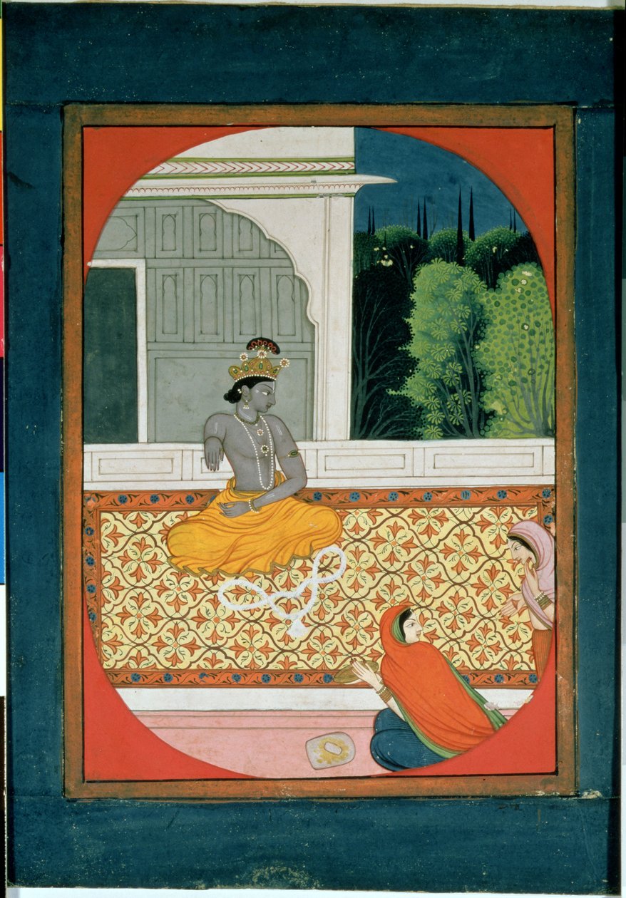 Krishna discards his garland; an illustration to the Sat Sai of Bihari Lal, 19th century by Indian School