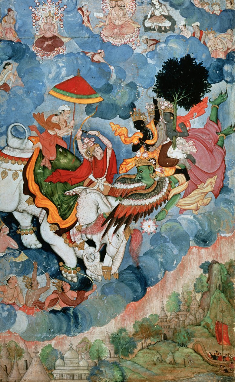 Krishnas combat with Indra by Indian School