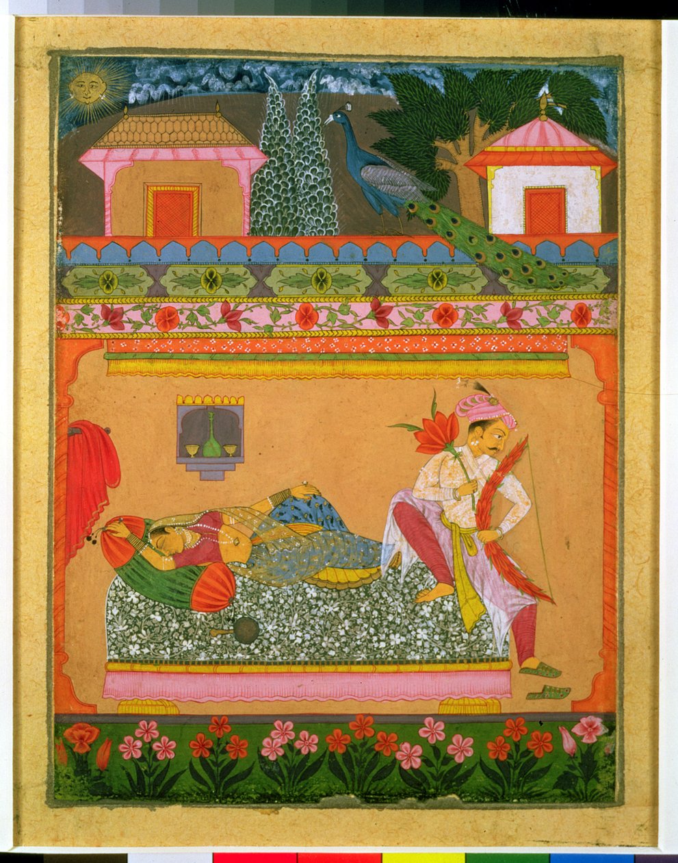 Lovers at Daybreak, illustration of the musical mode Raga Vibhasa, Northern Deccan or Southern Rajasthan, c.1675 by Indian School