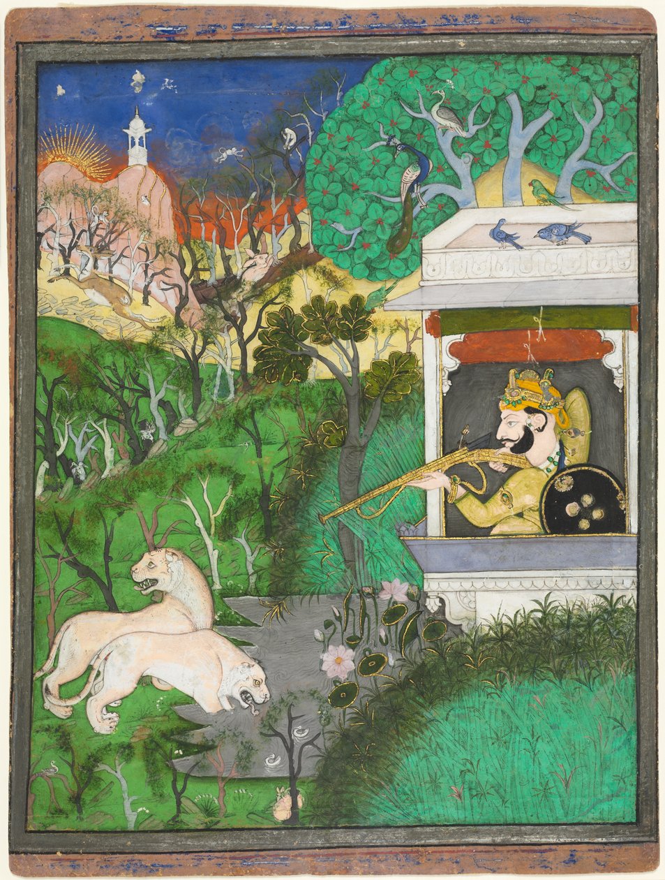 Maharaja Chattarsol of Kotah Shooting Lions by Indian School
