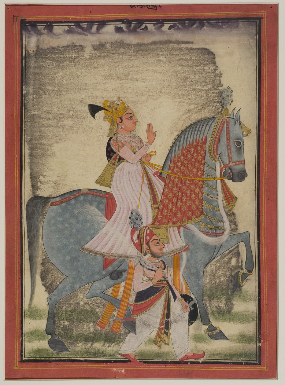 Nobleman of Mewar Riding Nur Accompanied by a Sais on Foot by Indian School