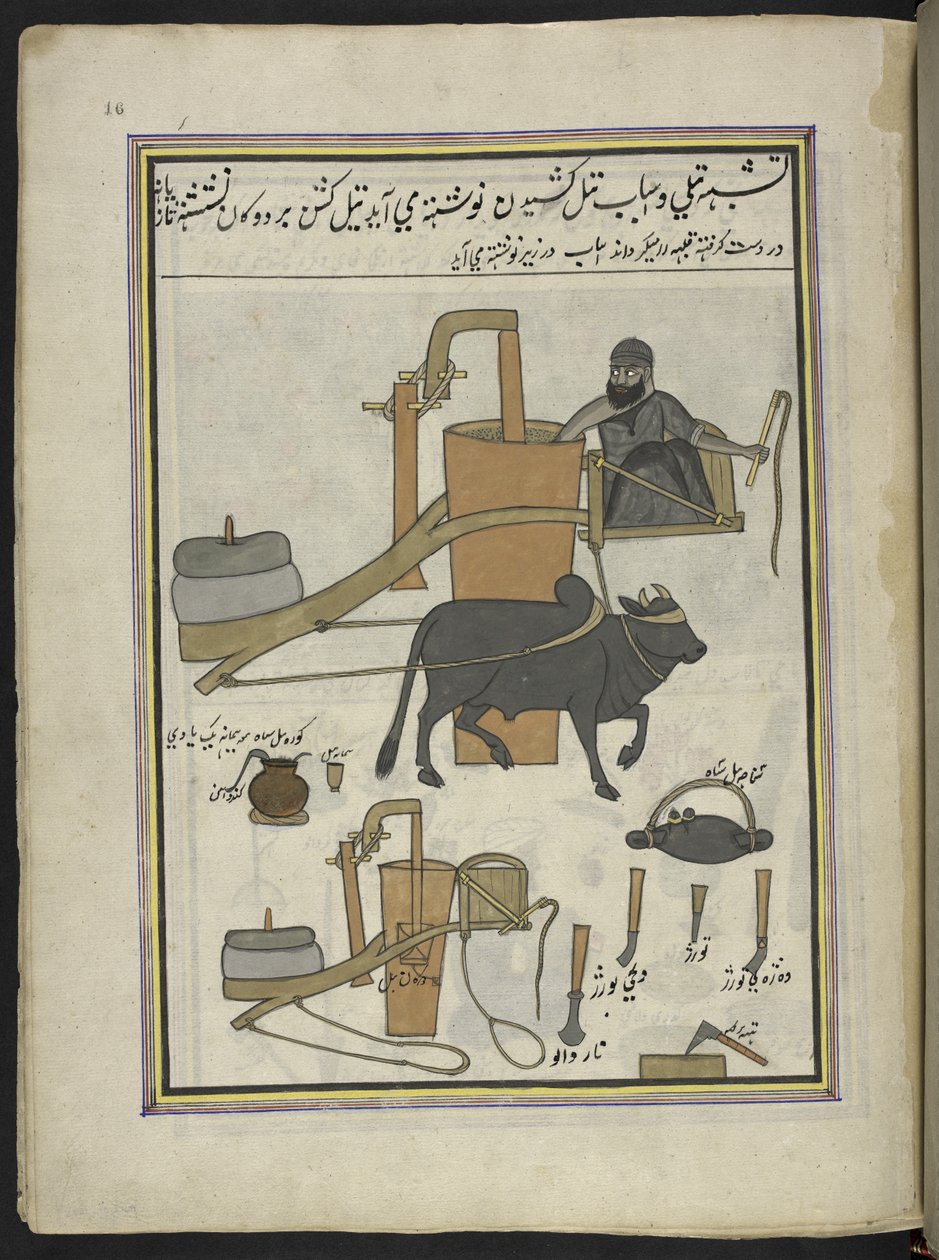Oil-presser, 86 drawings bound into a volume depicting trades and occupations in Kashmir, Craftsmen are shown at work with their implements and equipment, by a Kashmir artist, probably at Srinagar, c.1850-60 by Indian School