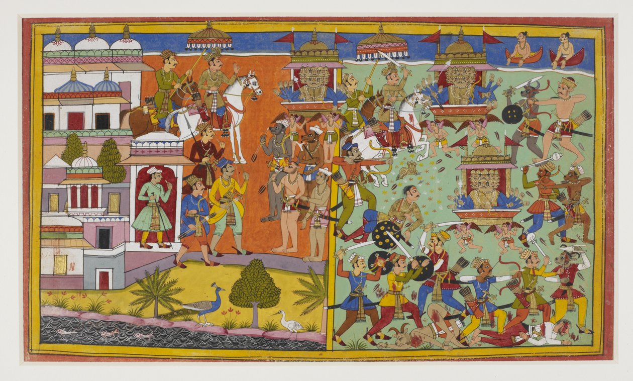Ravana defeats King Anaranya, who prophesies his death at Rama