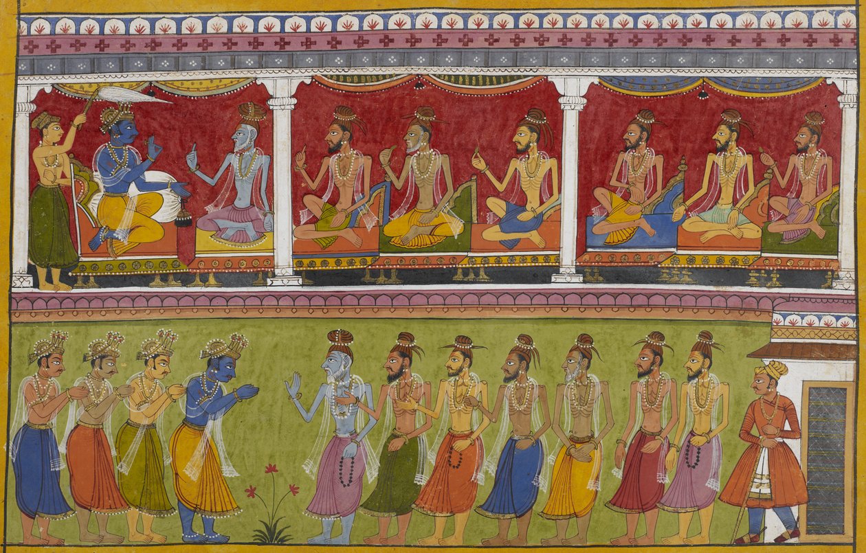 Rama greets seven sages who praise his victory and recount Ravana