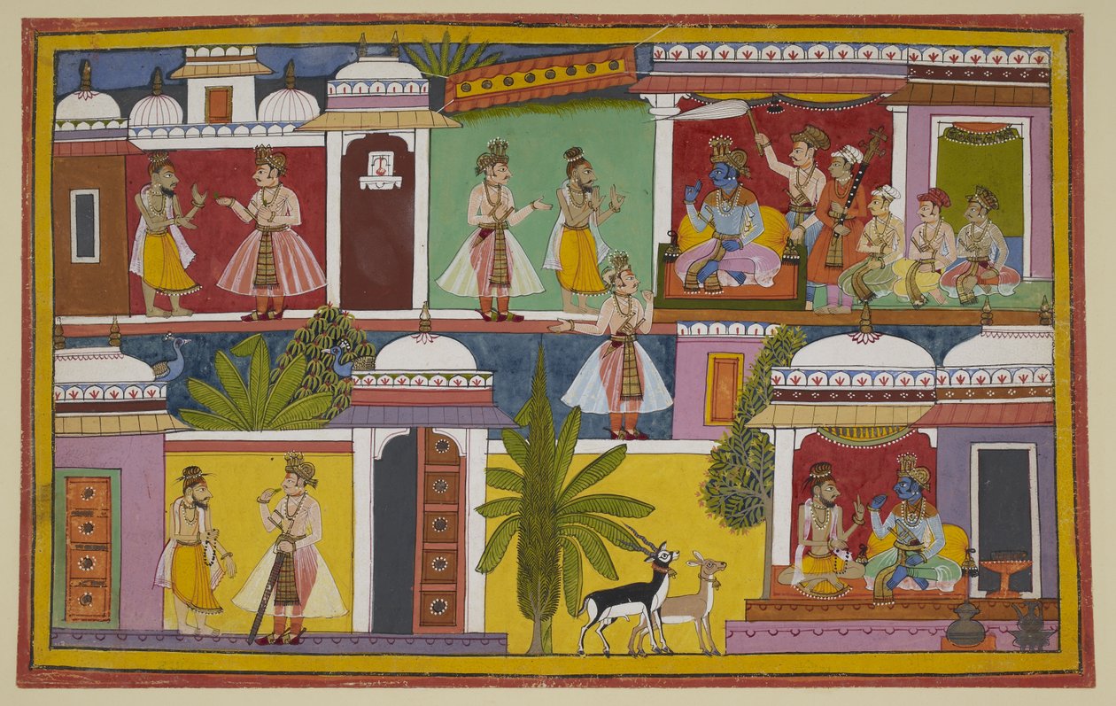 Rama learns from an ascetic that he can ascend to the gods, agreeing to a private conversation with him by Indian School