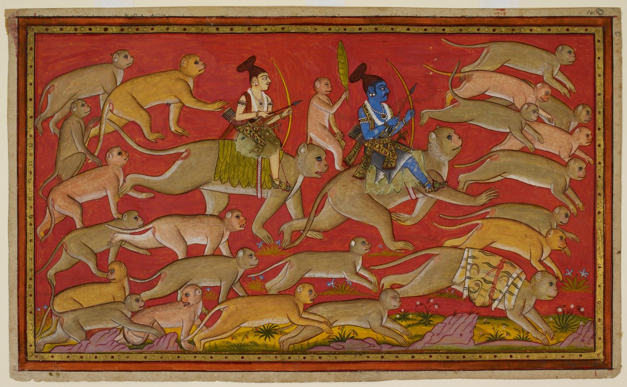 Rama organizes his army of monkeys and bears, with Hanuman as his mount ...