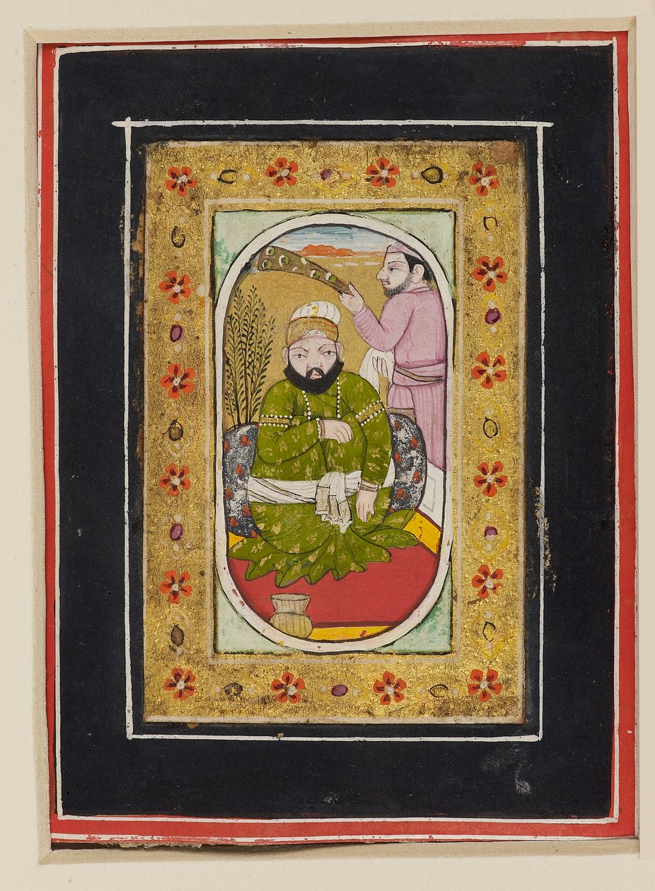 Ruler Wearing a Green Jama Attended by a Morchal Bearer, 2nd Half of the 18th Century by Indian School