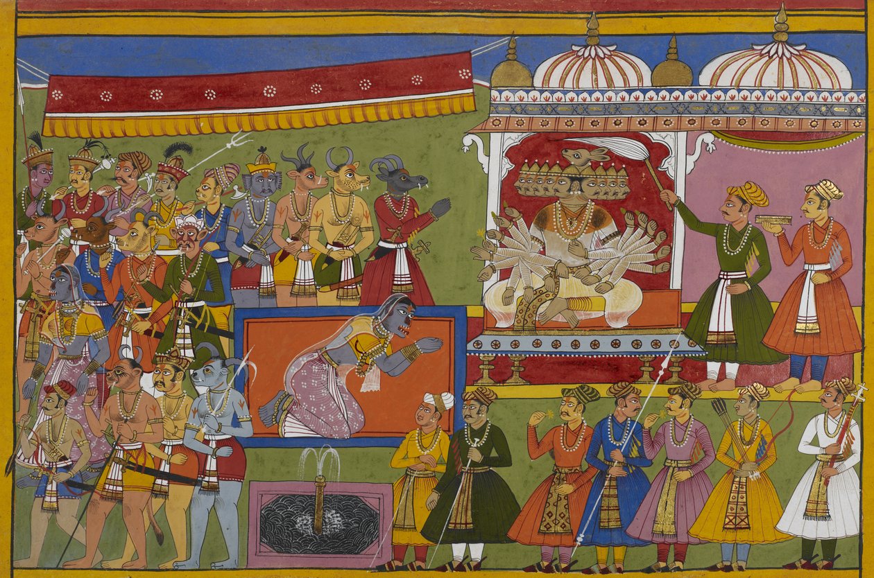 Ravana Sits on His Throne as His Sister Surpanakha Mourns Her Husband