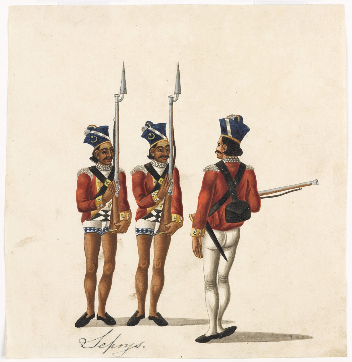 Sepoys and an Indian Officer, Bengal Army, c.1815 by Indian School