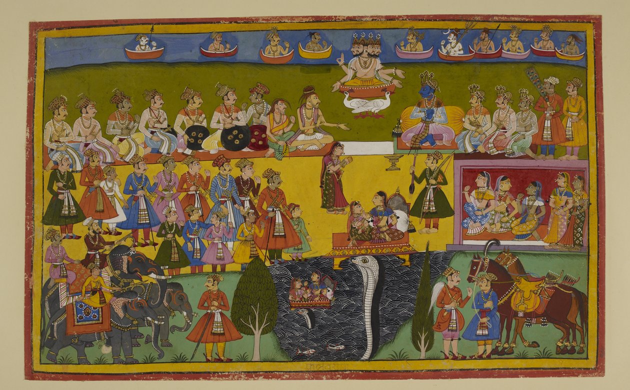 Sita is vindicated when the Earth goddess receives her, confirming her virtue in front of the assembly by Indian School