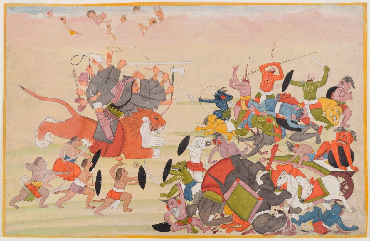 The Devi defeats Mahishasura, folio from a dispersed Devi Mahatmya series, c.1770-80 by Indian School