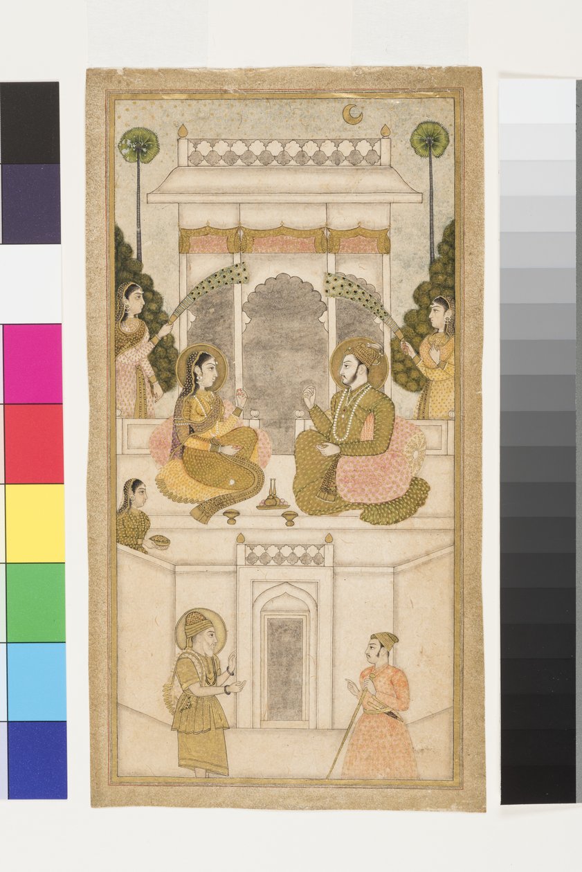 The Sultan of Golconda, Quli Qutb Shah, Seated with His Consort by Indian School