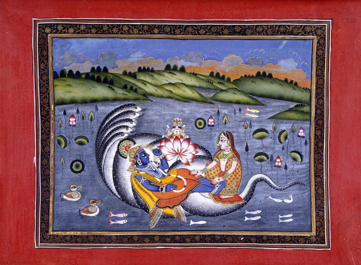 Vishnu and Lakshmi, Illustration from The Bhagavatapurana by Kalurama by Indian School