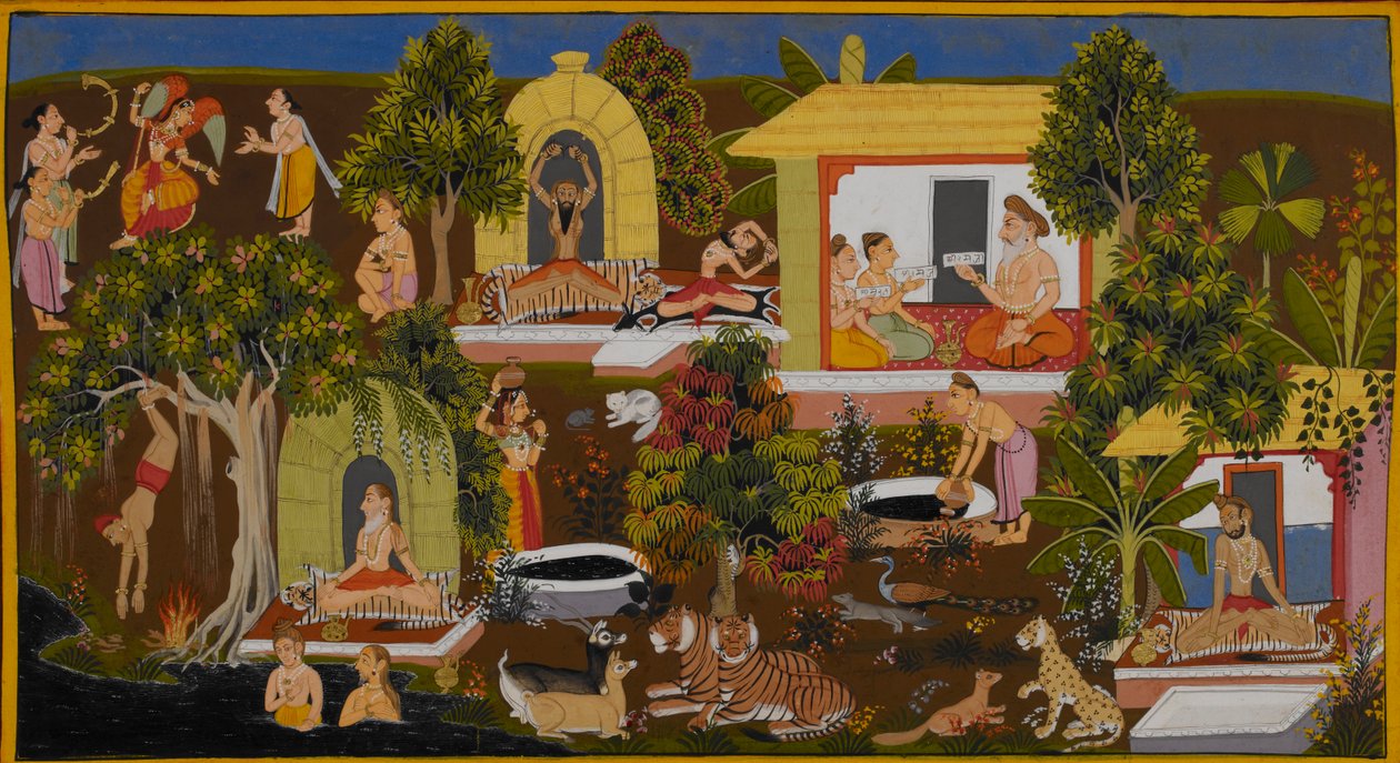 Vishvamitra discovers the hermitage of the sage Vasishtha by Indian School