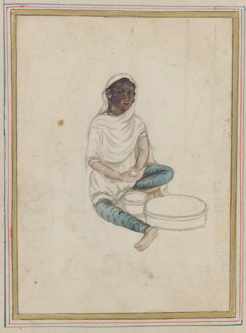 Woman Grinding Corn by Indian School