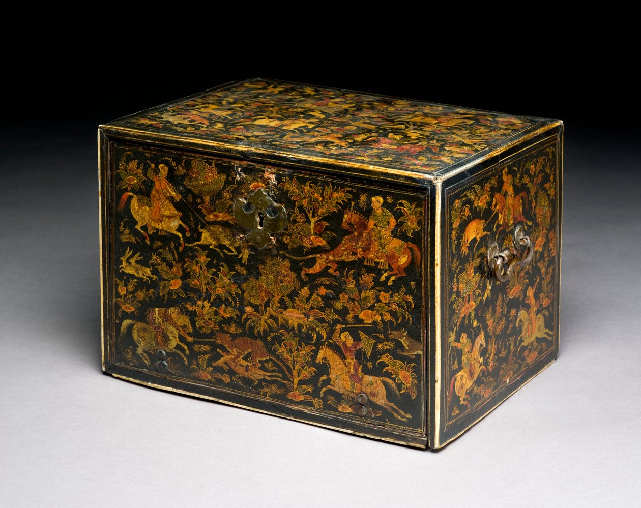 Writing Cabinet Depicting Noblemen Hunting, 17th Century by Indian School