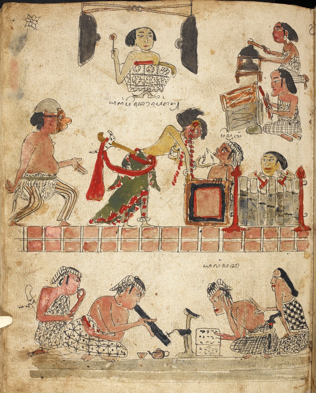 People playing music, dancing and smoking, Illustration from 