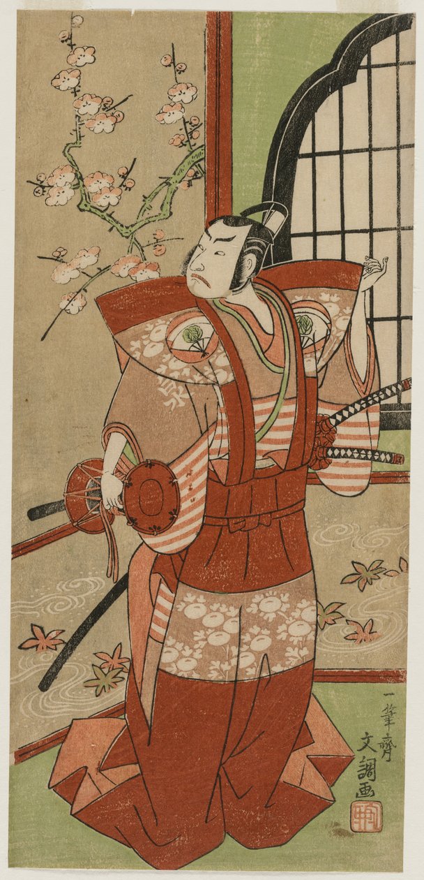 Onoe Kikugorō I as Izumi no Saburō in the Play Snowflakes: Plum Blossoms Kaomise by Ippitsusai Bunchō